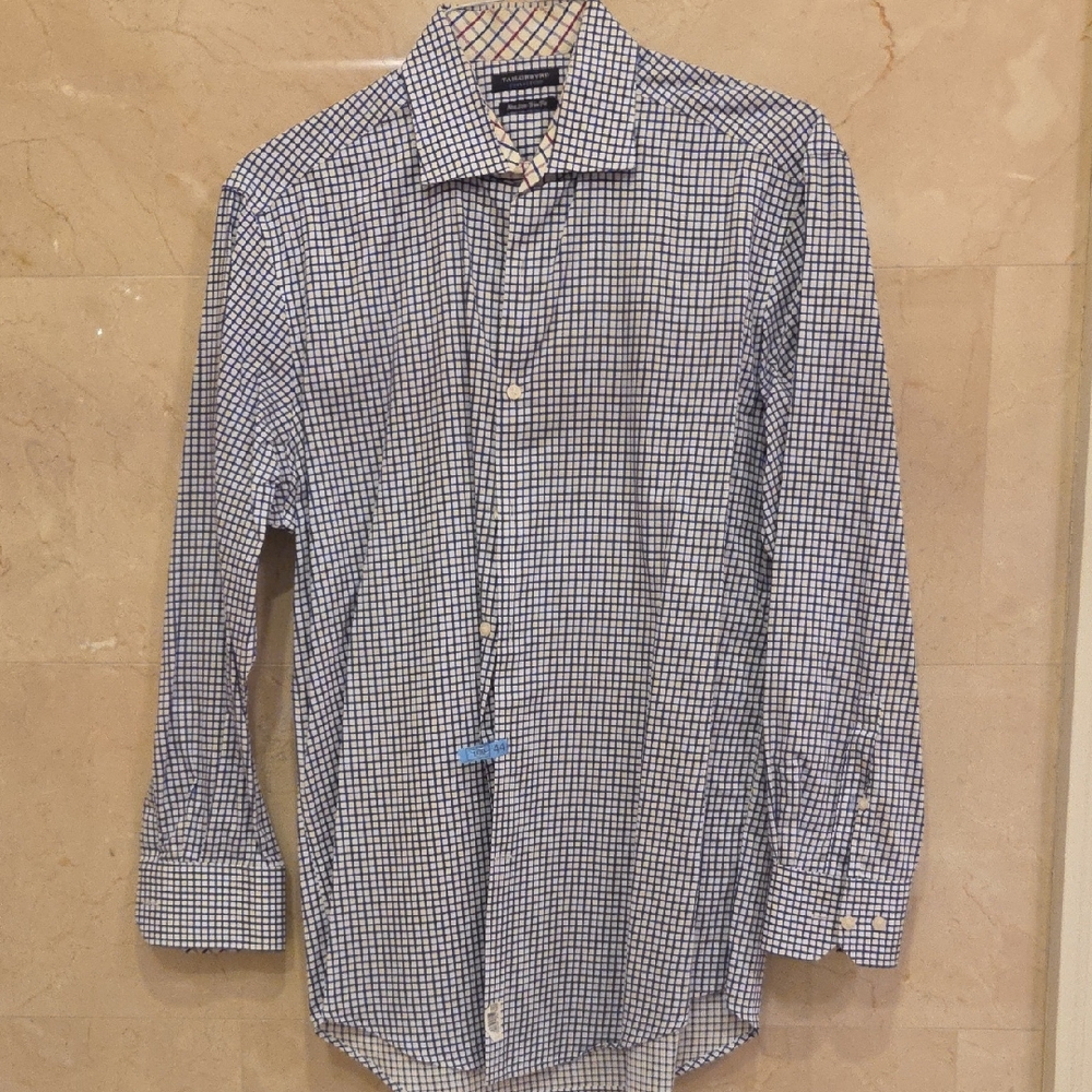 MEN'S TAILORBYRD CHECKERED Red & White BUTTON DOWN DRESS SHIRT SIZE LARGE $100